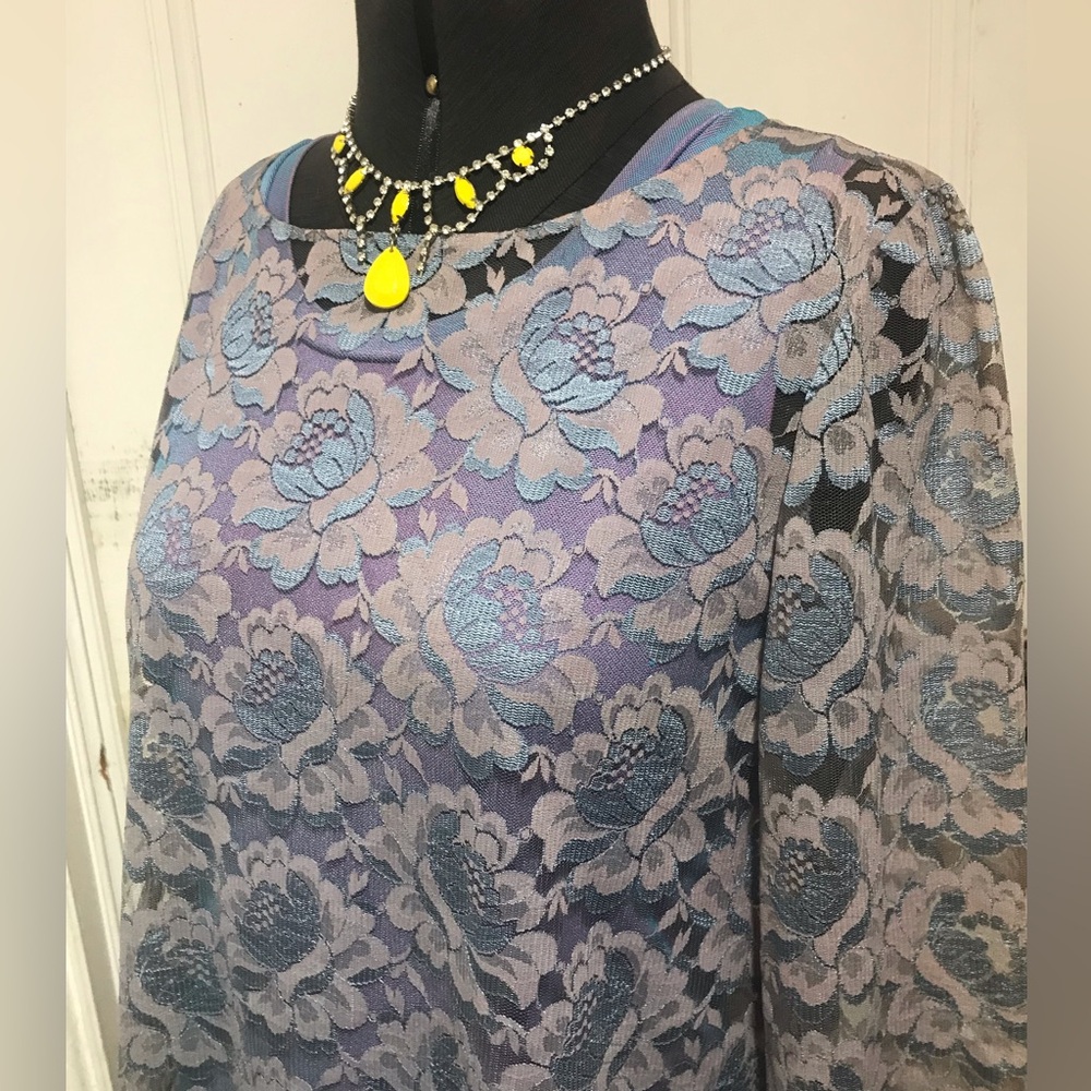 Lavender Grey & Blue Lace A-Line Dress